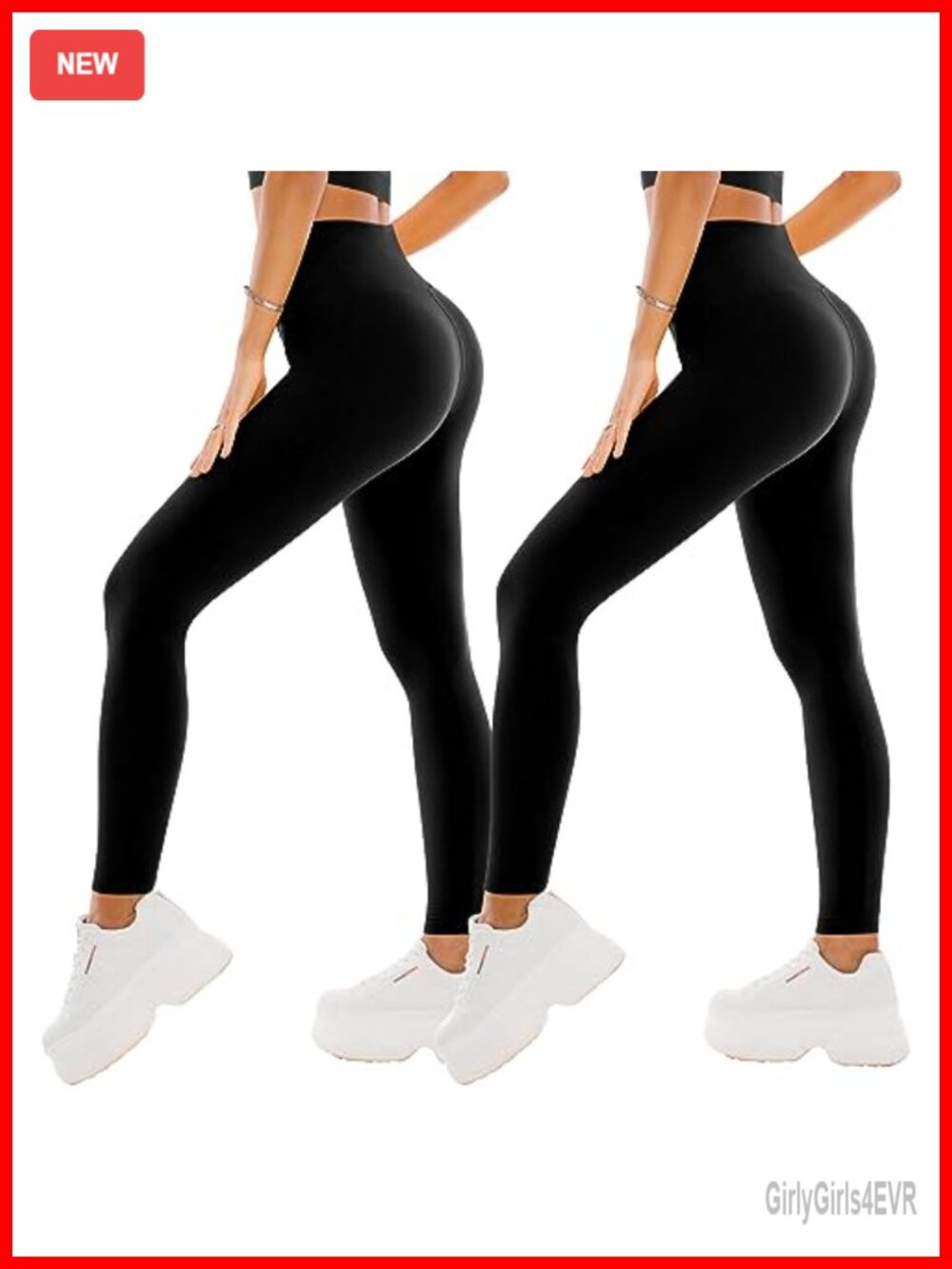 High Waisted Leggings 2 Pack Opaque Tummy Control Yoga